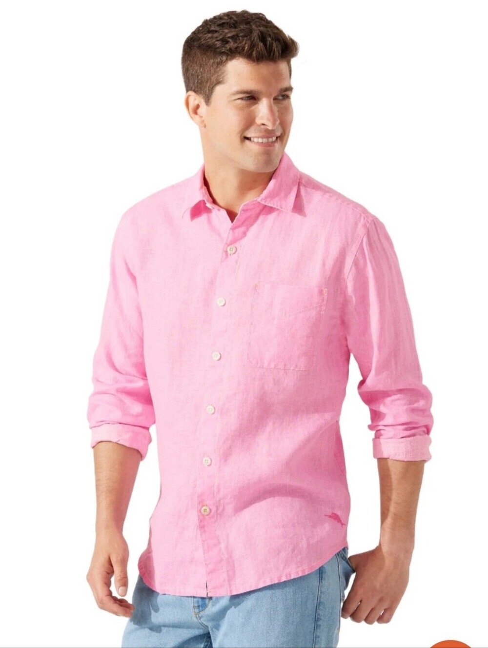 Tommy Bahama Mens Sea Glass Brezzer 100% Linen Button Down Shirt Paradise Pink L